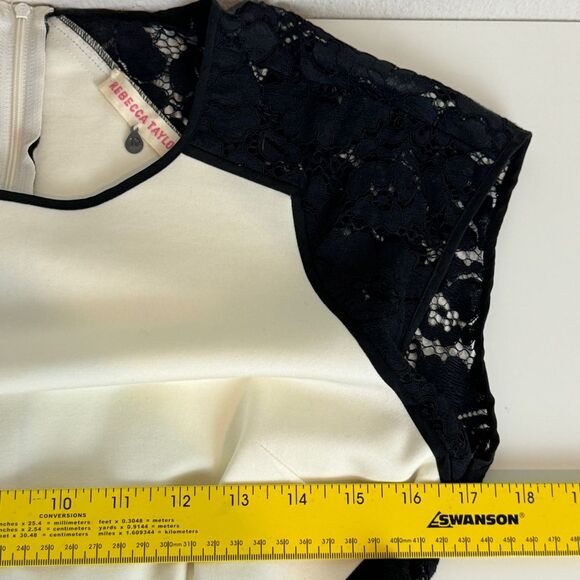 Rebecca Taylor Ivory Black Lace Peplum Top 10 - Picture 6 of 9